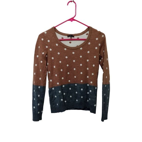 The Limited Women's Wool Blend Brown and Gray With White Polka Dot Long Sleeve S - Picture 1 of 6